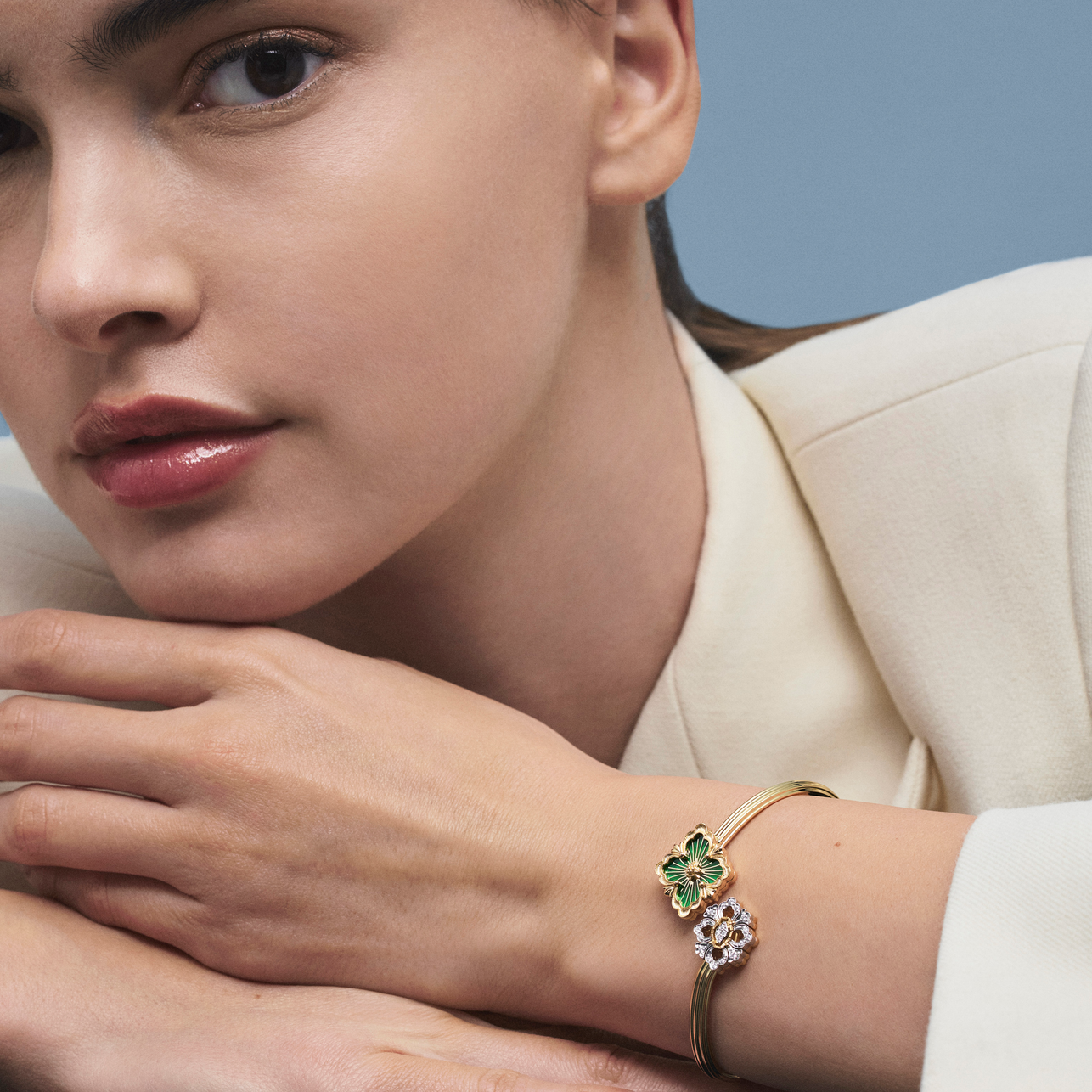 Carave Paris Green Enamel Floral Open Cuff Bangle