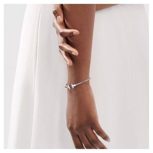 Carave Paris Minimalist T Wire White Gold Bracelet for Women