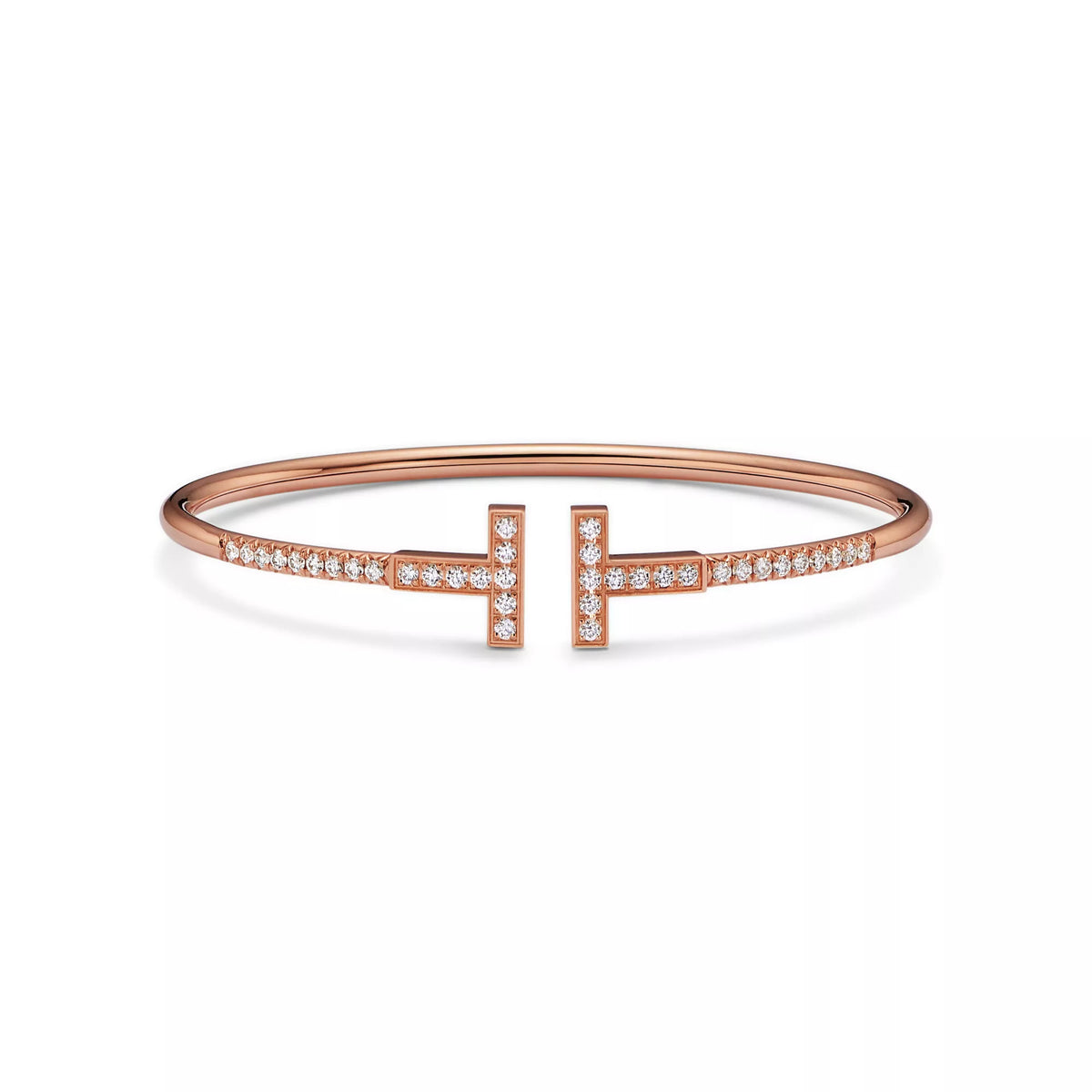 Carave Paris Pavé Diamond Double T Rose Gold Bangle for Women