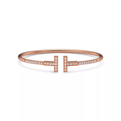 Carave Paris Pavé Diamond Double T Rose Gold Bangle for Women
