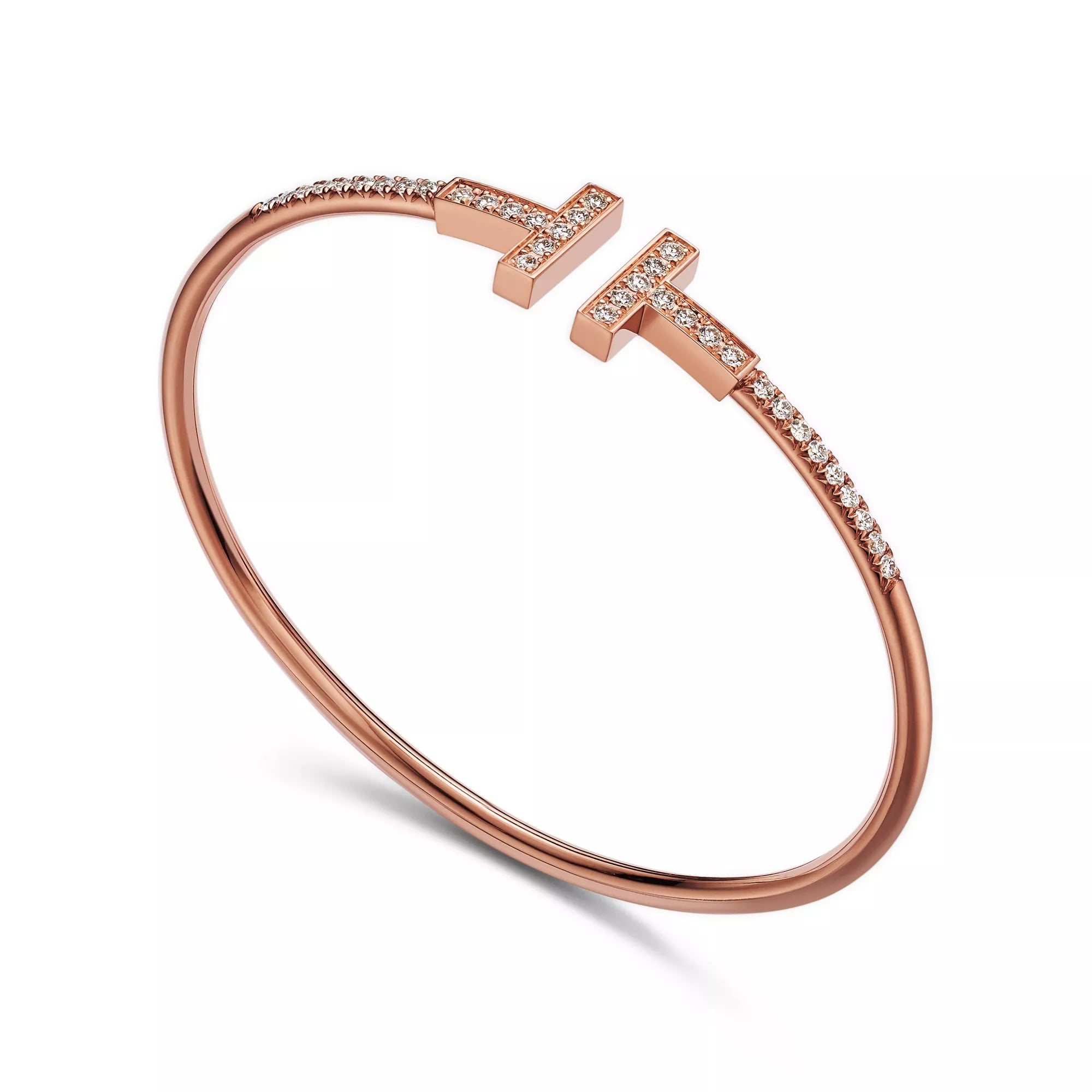 Carave Paris Pavé Diamond Double T Rose Gold Bangle for Women