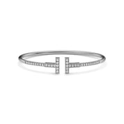 Carave Paris Pavé Diamond Double T White Gold Bangle for Women