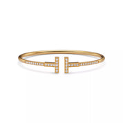 Carave Paris Pavé Diamond Double T Yellow Gold Bangle for Women