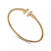 Carave Paris Pavé Diamond Double T Yellow Gold Bangle for Women