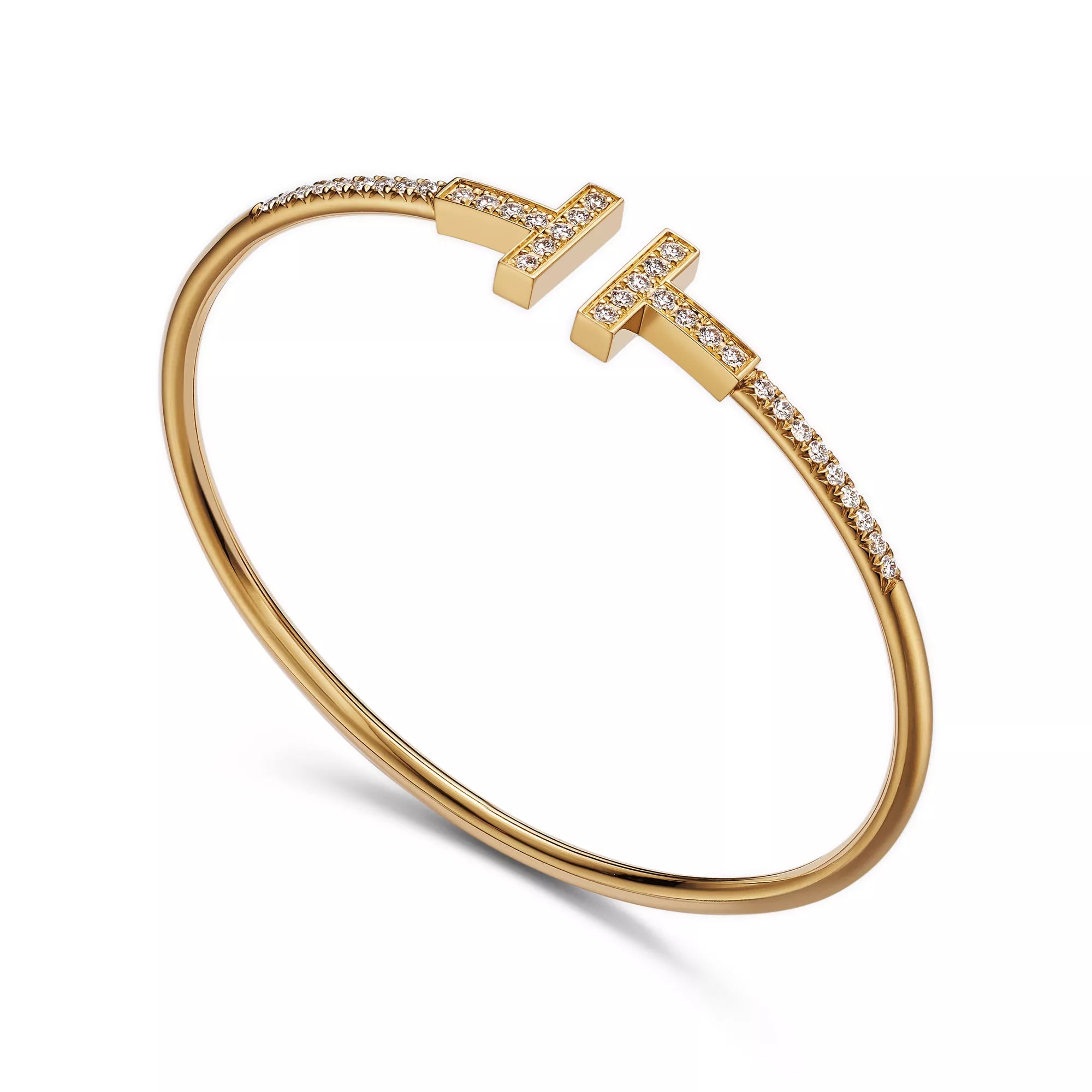 Carave Paris Pavé Diamond Double T Yellow Gold Bangle for Women