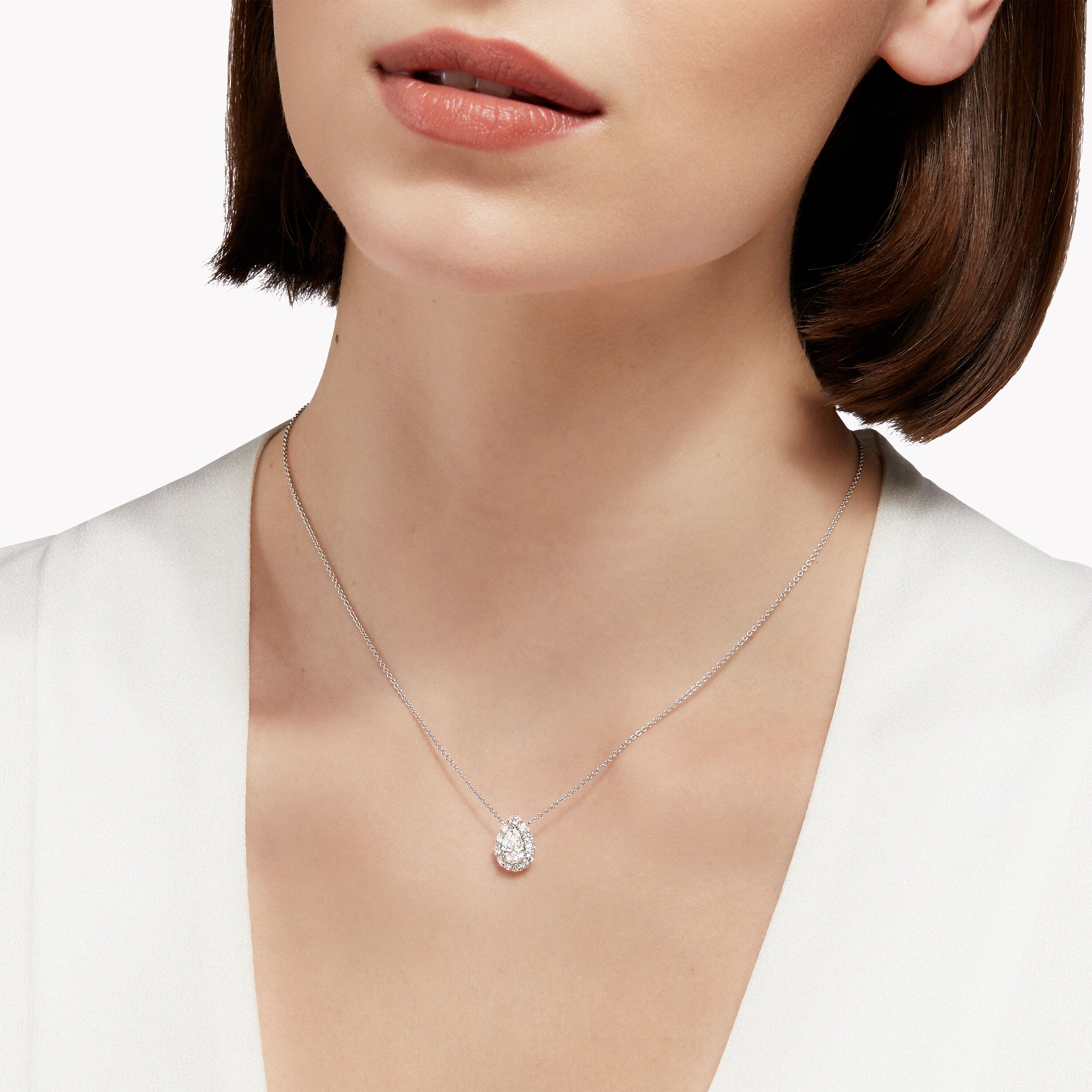 Carave Paris Pear Halo Diamond Pendant Necklace