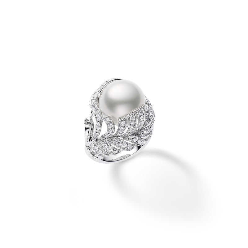 Carave Paris Pearl Feather Pavé Diamond Cocktail Ring