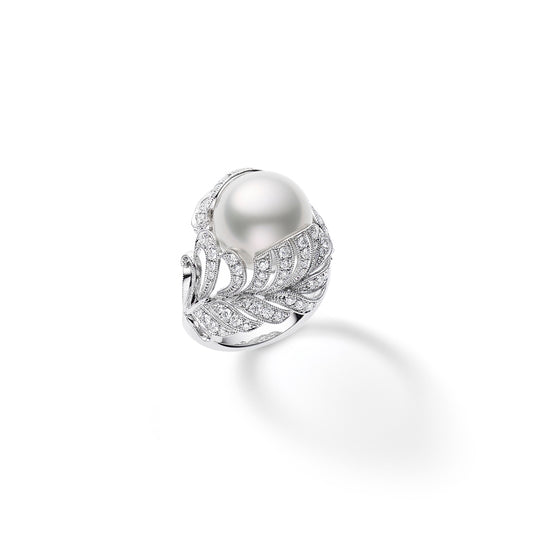 Carave Paris Pearl Feather Pavé Diamond Cocktail Ring