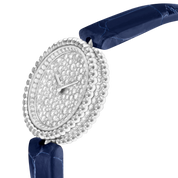 Carave Paris Perlée Diamond Round Watch with Blue Alligator Strap
