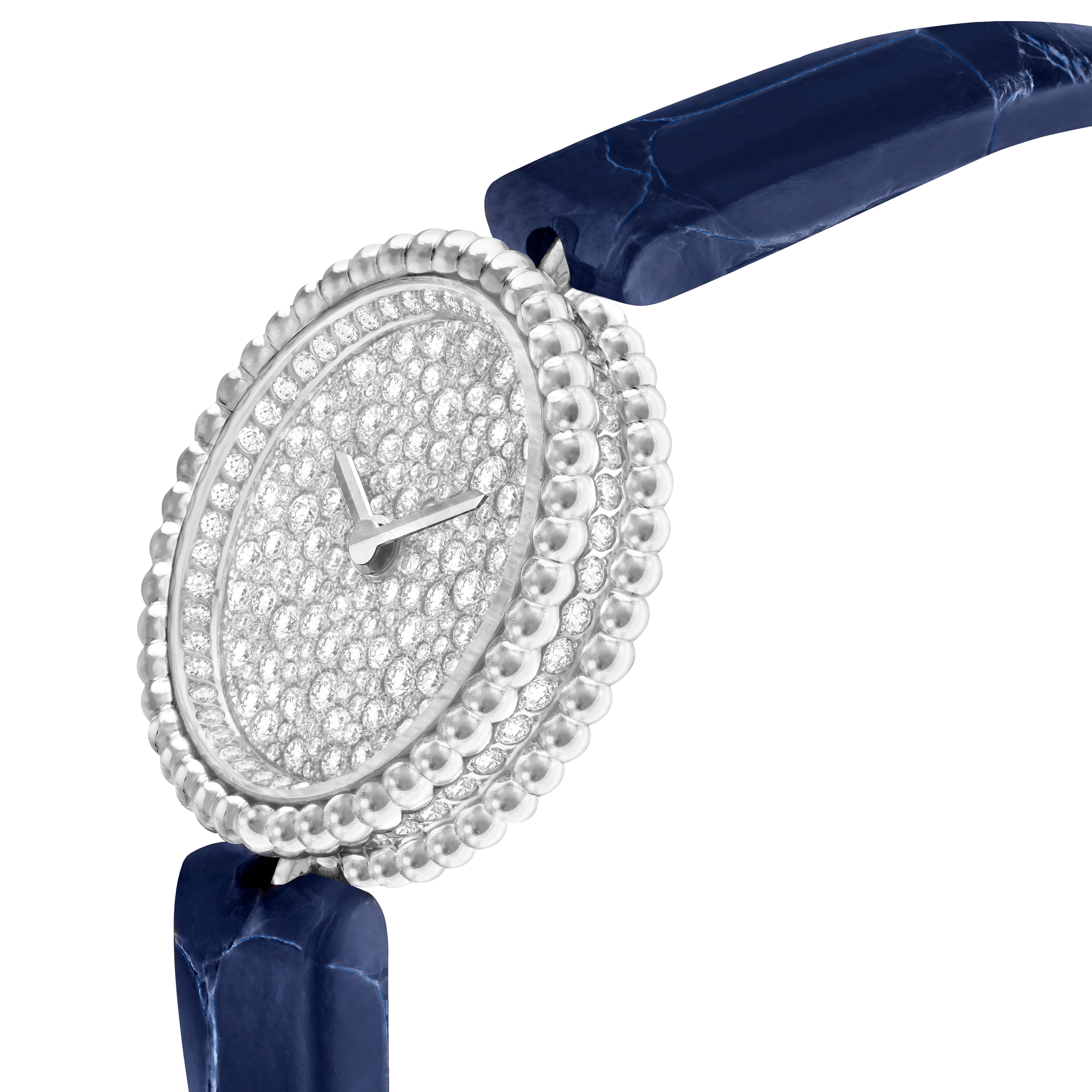 Carave Paris Perlée Diamond Round Watch with Blue Alligator Strap