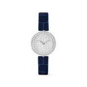 Carave Paris Perlée Diamond Round Watch with Blue Alligator Strap