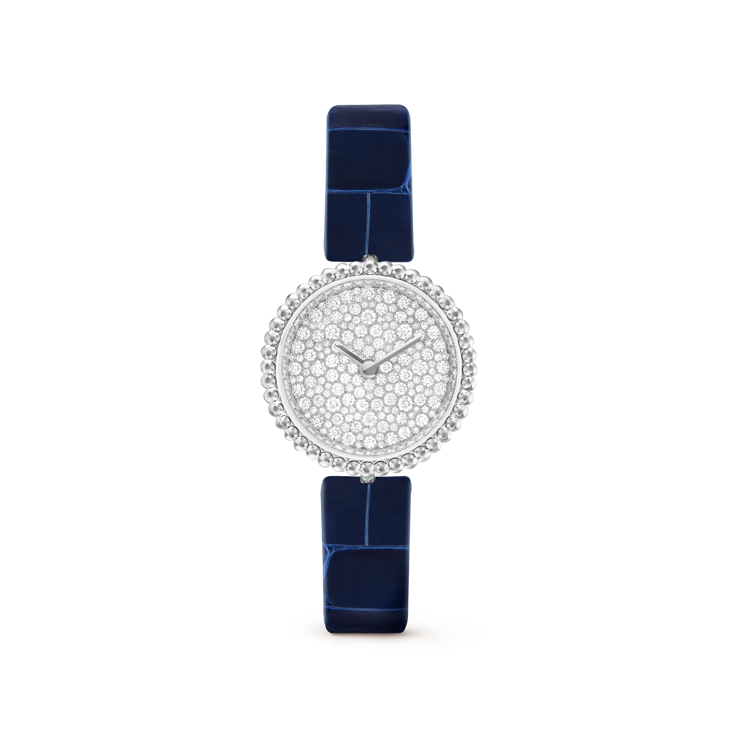 Carave Paris Perlée Diamond Round Watch with Blue Alligator Strap