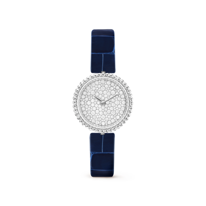 Carave Paris Perlée Diamond Round Watch with Blue Alligator Strap