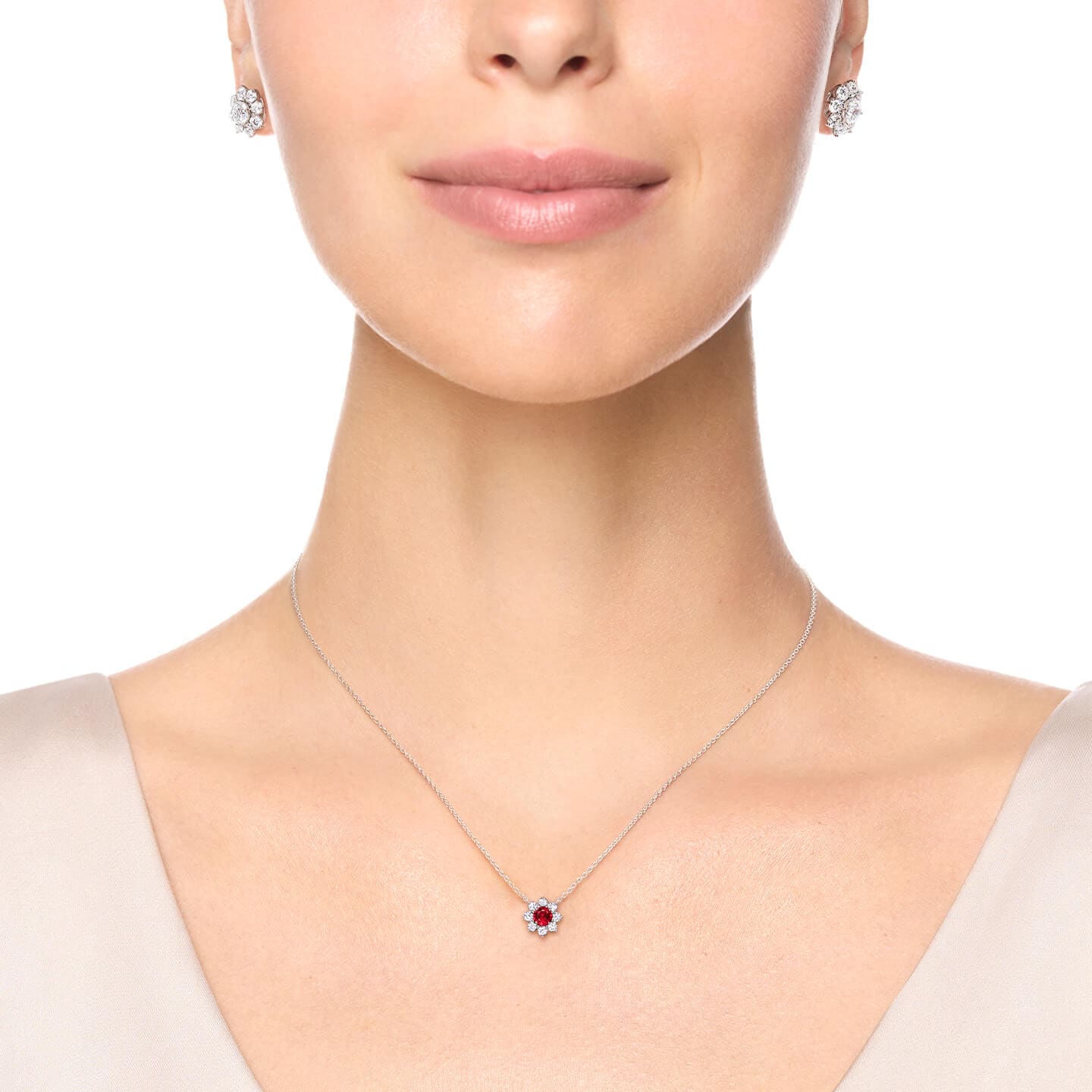 Carave Paris Petite Ruby Floral Diamond Pendant Necklace