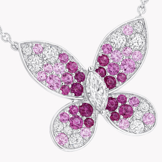 Carave Paris Pink Butterfly Diamond Pendant Necklace