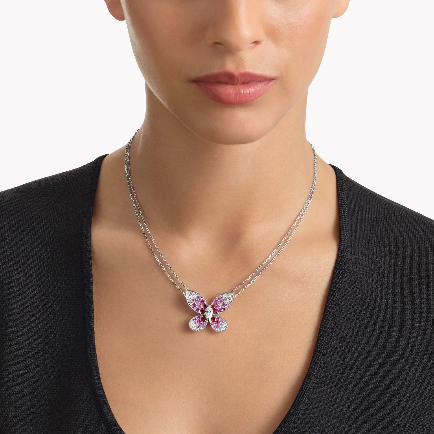 Carave Paris Pink Butterfly Diamond Pendant Necklace
