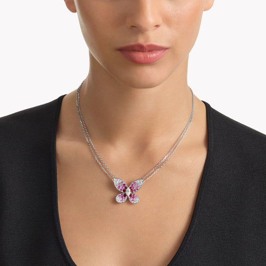 Carave Paris Pink Butterfly Diamond Pendant Necklace