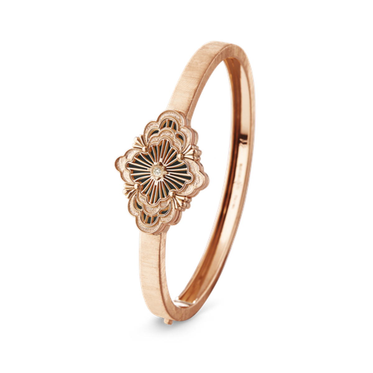 Carave Paris Rose Gold Black Enamel Floral Bangle