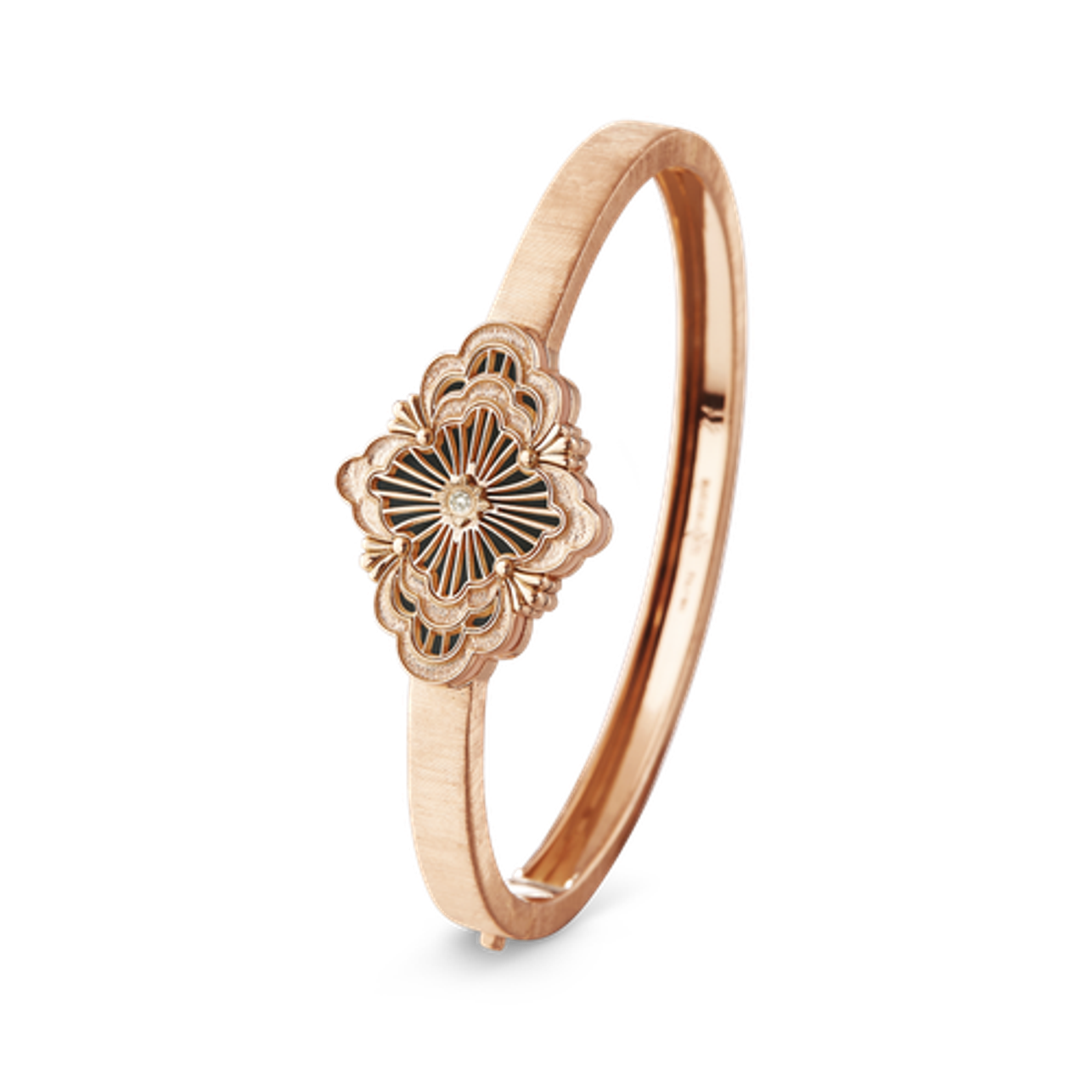 Carave Paris Rose Gold Black Enamel Floral Bangle