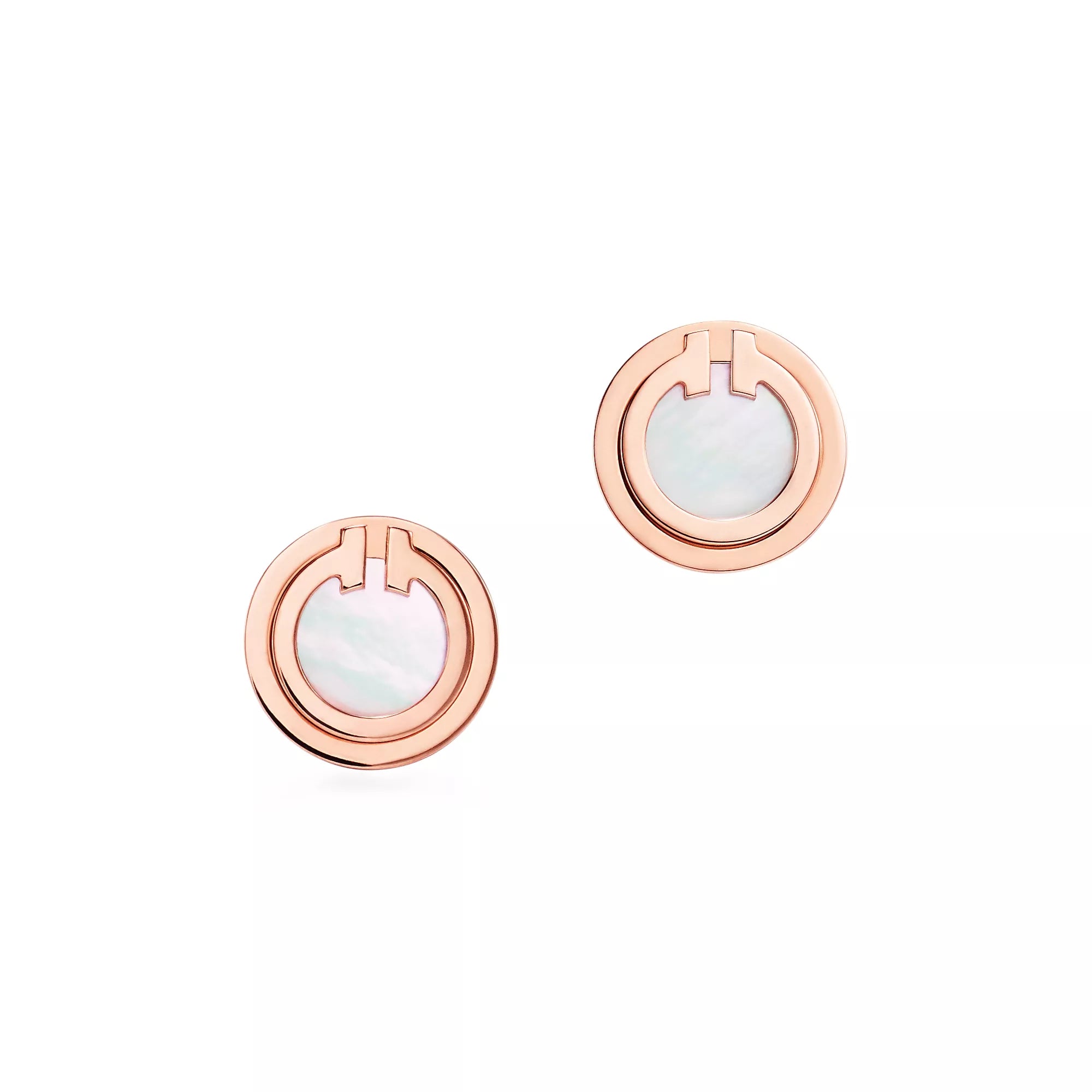 Carave Paris Rose Gold Mother of Pearl Circle Stud Earrings