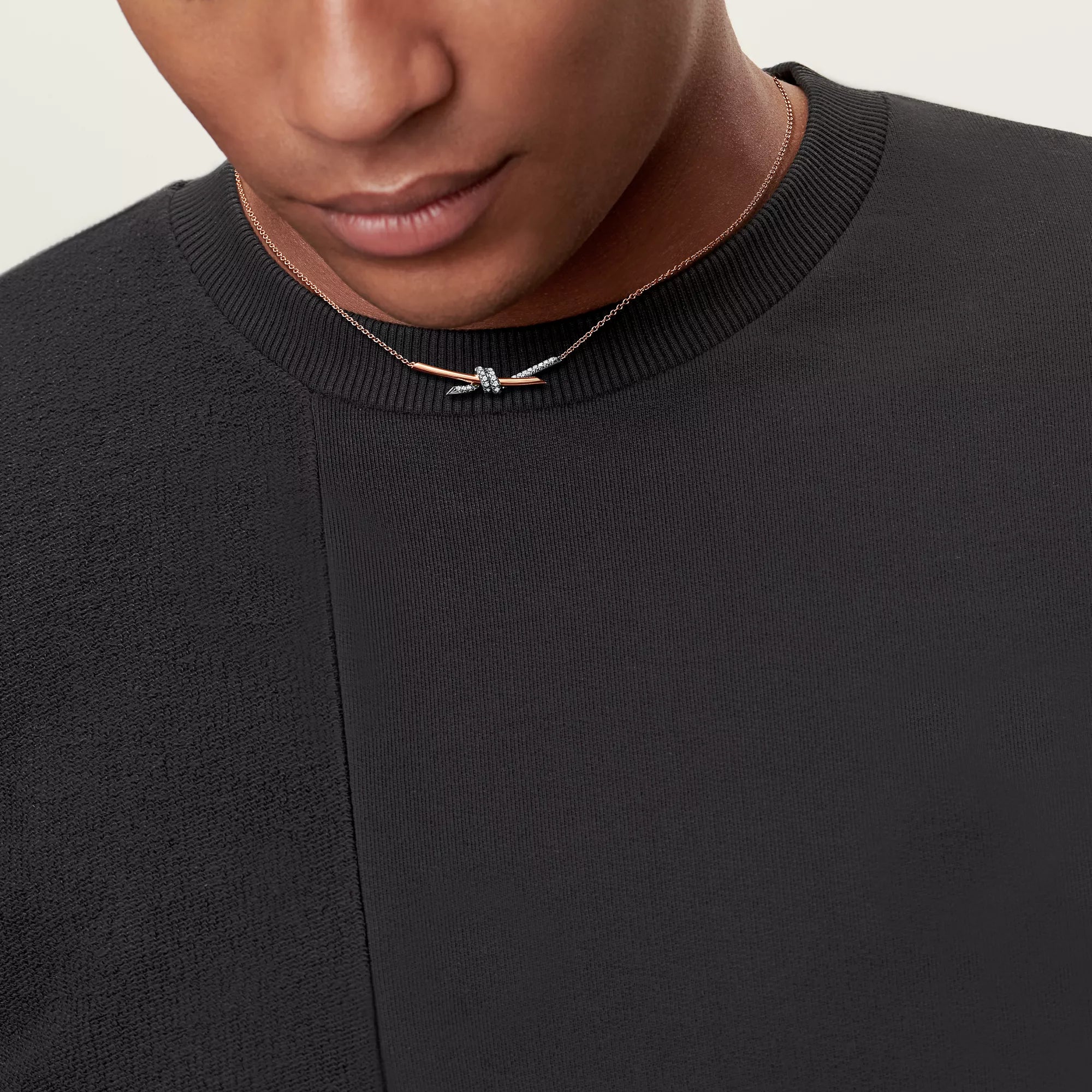 Carave Paris Rose Gold Pavé Knot Bar Pendant Necklace