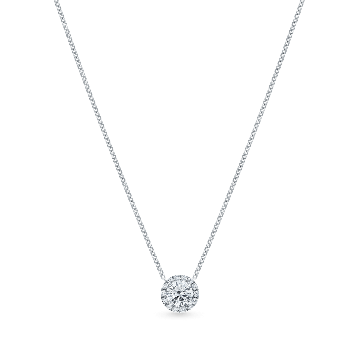 Carave Paris Round Halo Diamond Solitaire Pendant Necklace