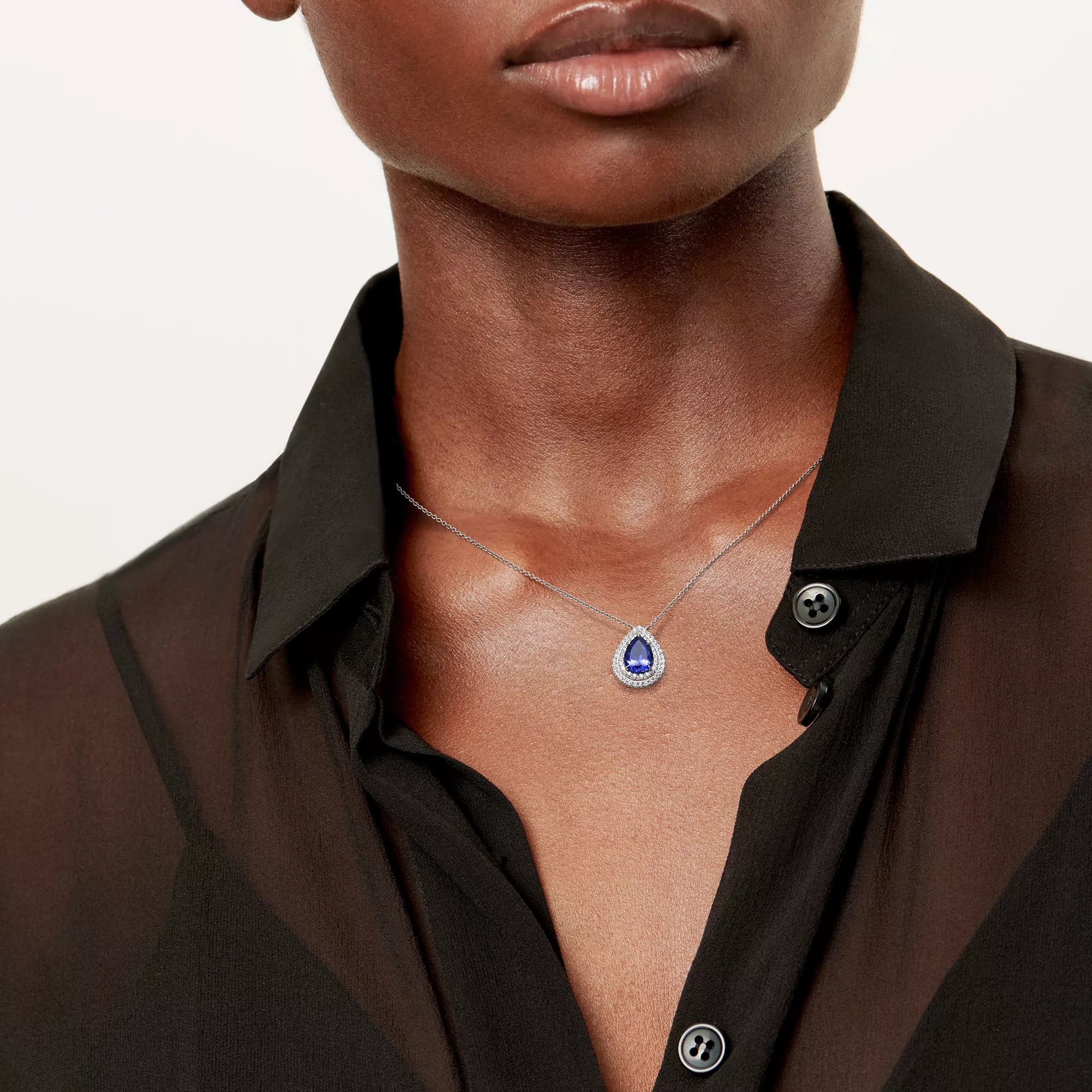 Carave Paris Royal Blue Teardrop Halo Pendant Necklace