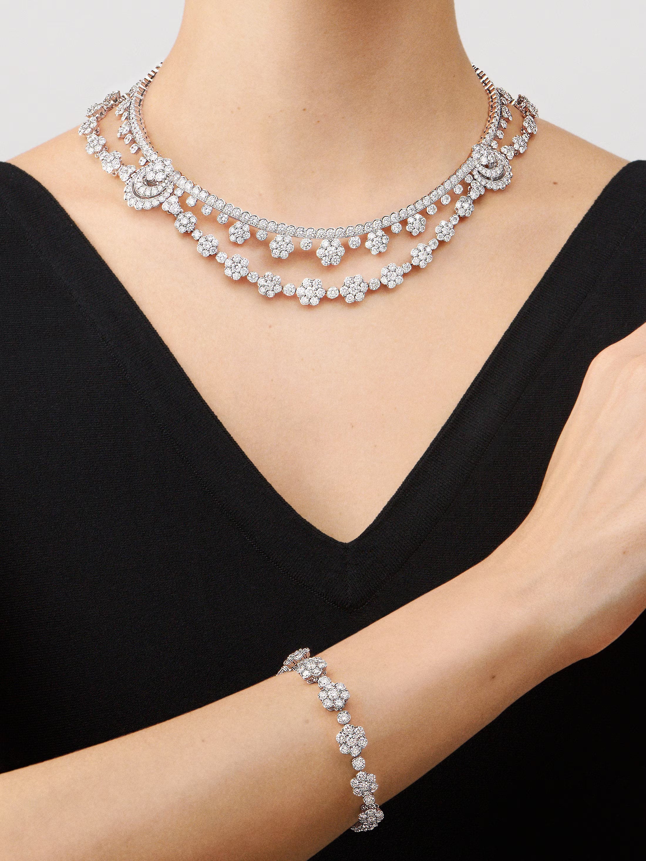 Carave Paris Royal Floral Layered Diamond Necklace