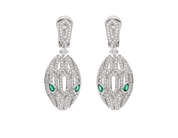 Carave Paris Serpenti Emerald Diamond Drop Earrings in White Gold