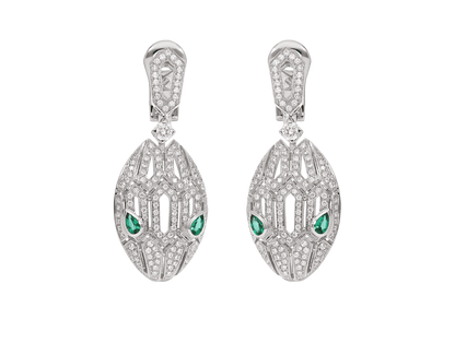 Carave Paris Serpenti Emerald Diamond Drop Earrings in White Gold