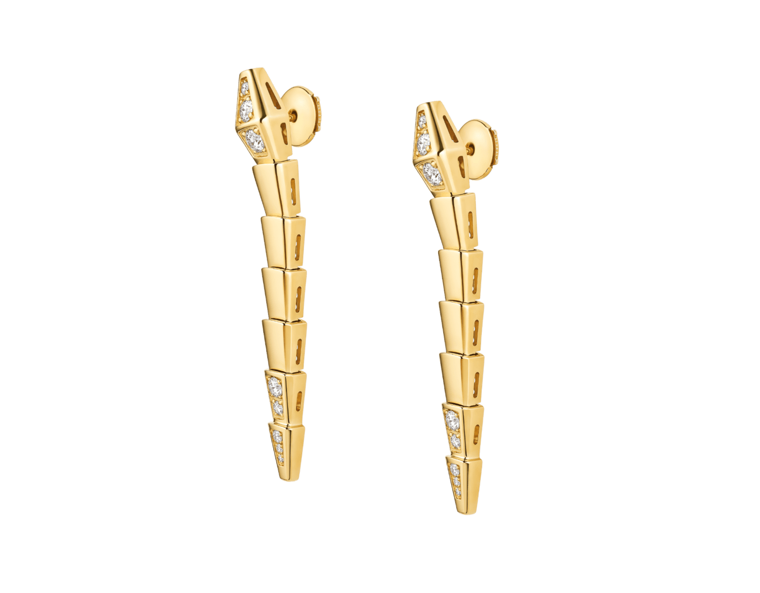 Carave Paris Serpenti Pyramid Diamond Gold Drop Earrings