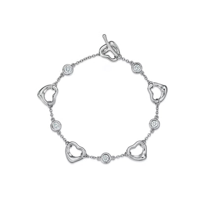Carave Paris Silver Heart Chain Bracelet with Stone Detail for Women