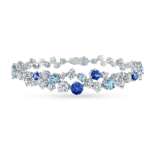 Carave Paris Sparkling Cluster Sapphire & Aqua Diamond Bracelet