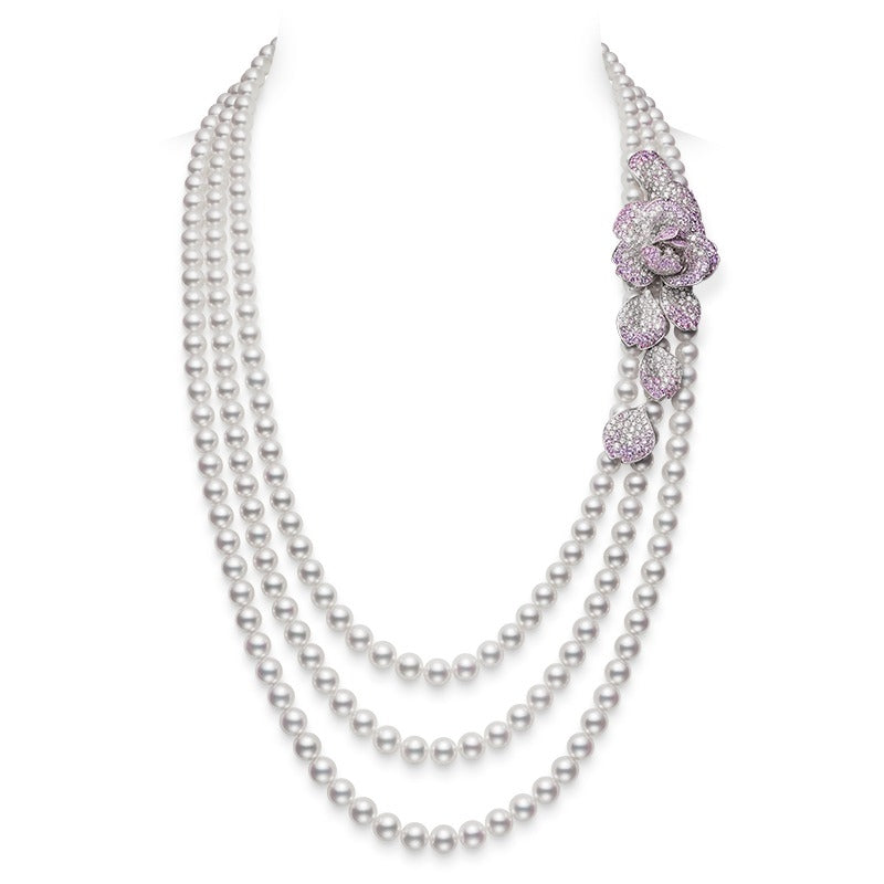Carave Paris Three-Strand Pearl Rose Necklace