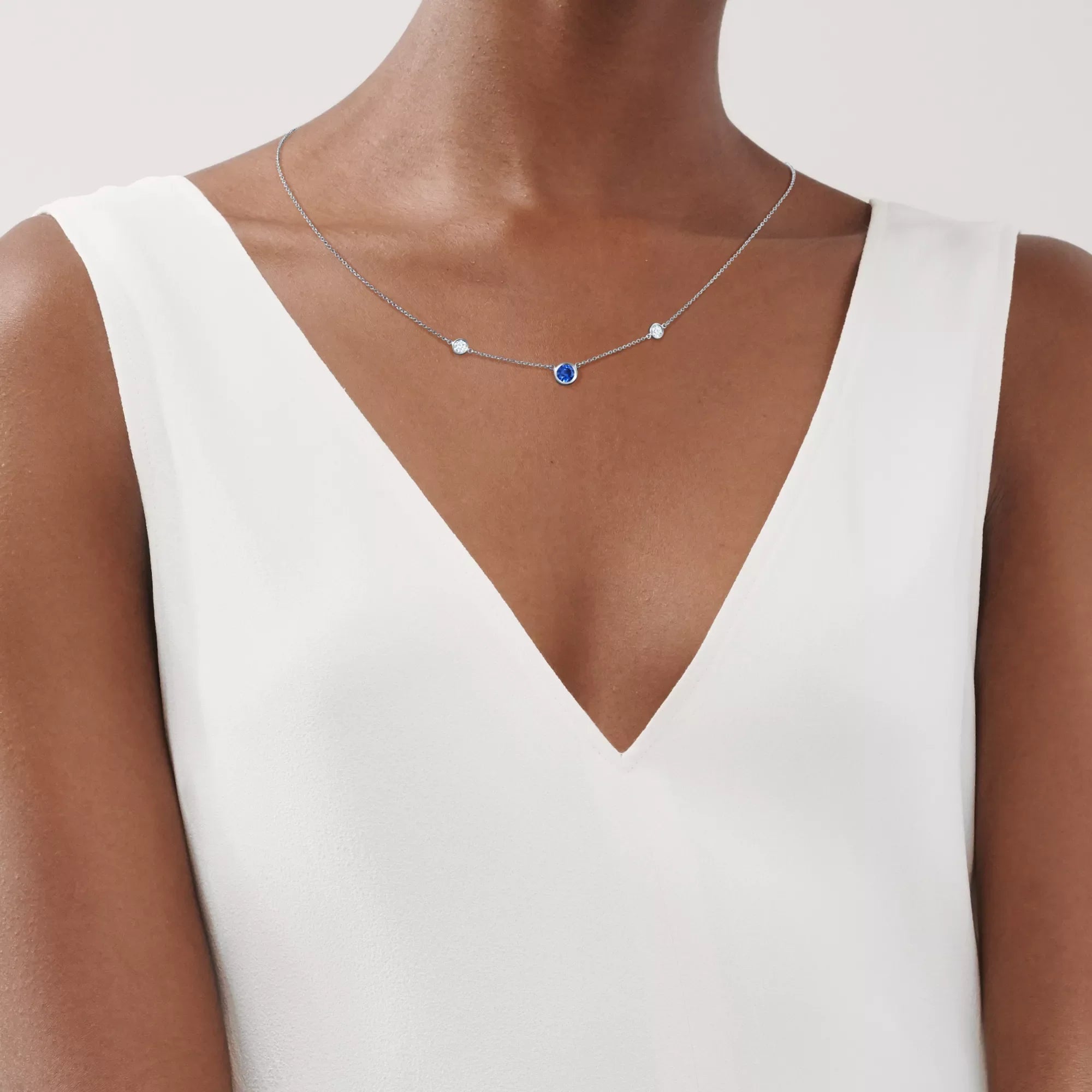 Carave Paris Blue Sapphire & Diamond Bezel Station Necklace in Silver