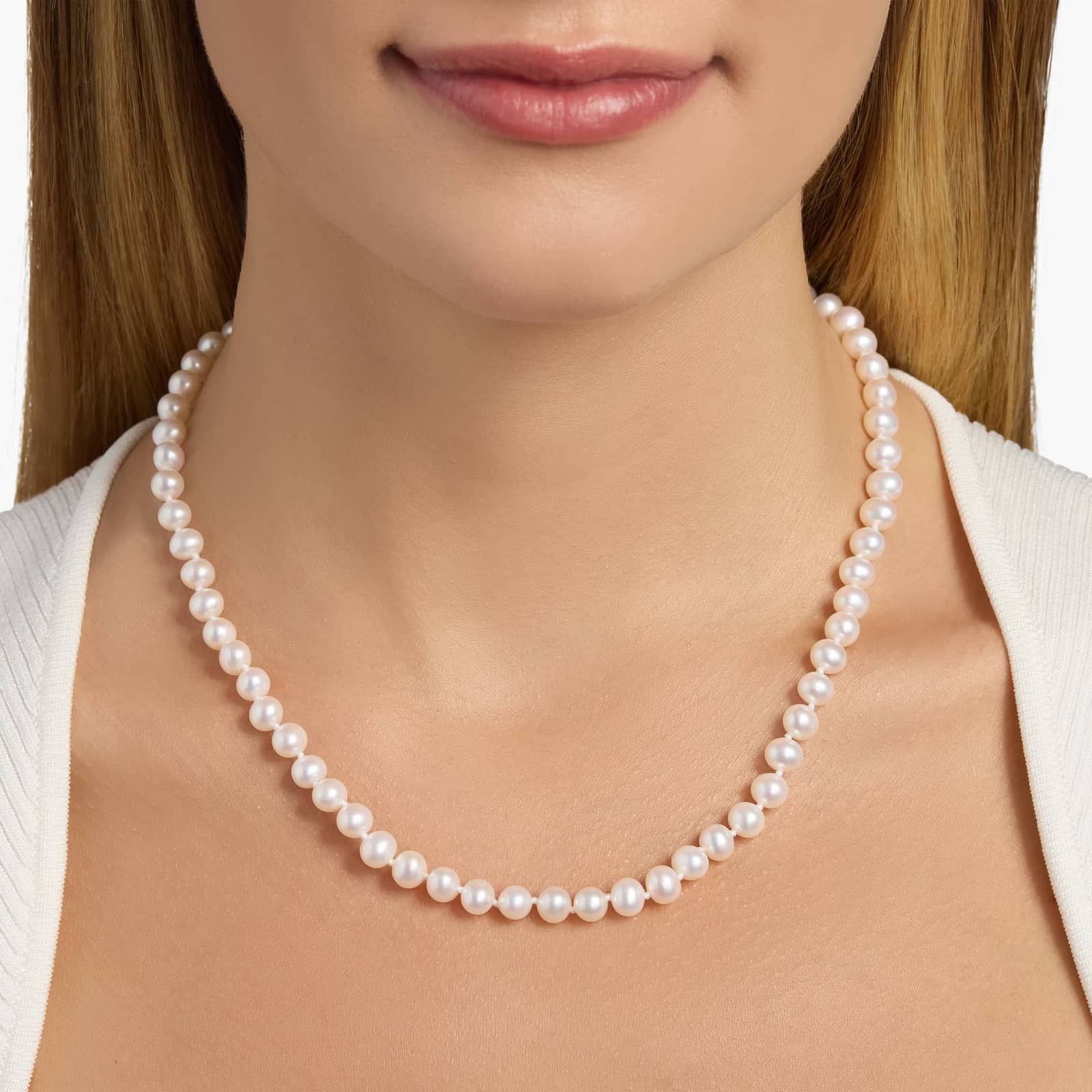 Sterling Silver Classic White Pearl Strand Necklace