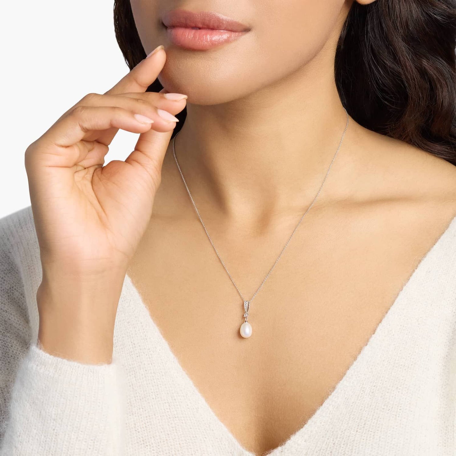 Carave Paris Diamond Bail Pearl Drop Pendant Necklace