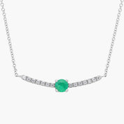 Sterling Silver Emerald Diamond Bar Pendant Necklace