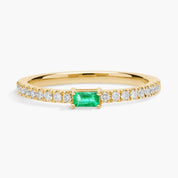 Sterling Silver Emerald Diamond Solitaire Band Ring