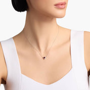 Sterling Silver Heart Garnet Diamond Halo Pendant Necklace