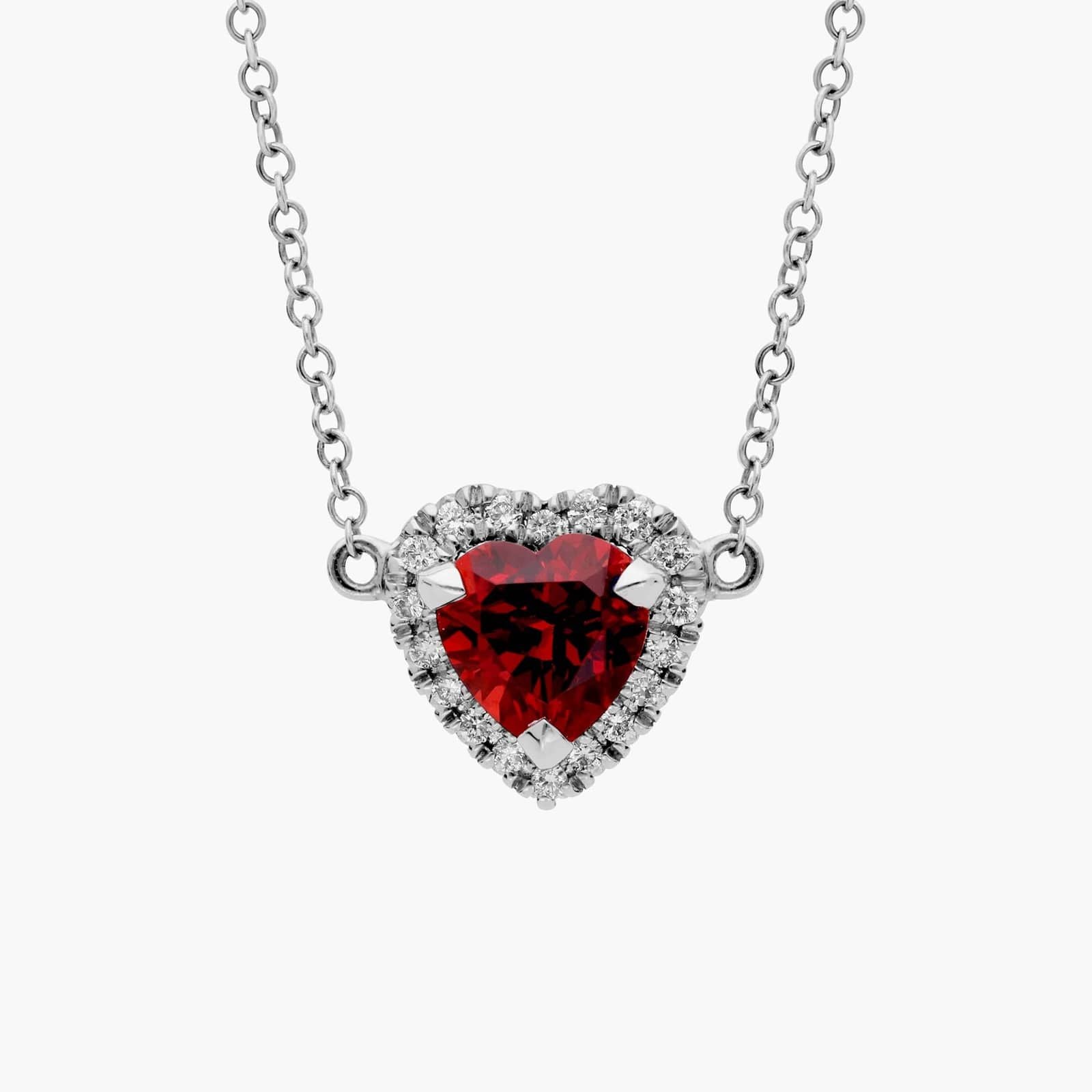 Sterling Silver Heart Garnet Diamond Halo Pendant Necklace