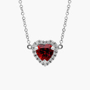 Sterling Silver Heart Garnet Diamond Halo Pendant Necklace