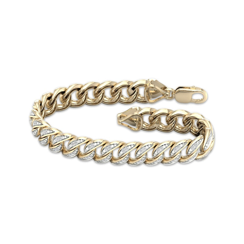 Two Tone Iced Cuban Link Silver Men’s Bracelet