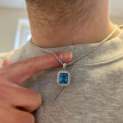 Men’s Silver Rope Chain Necklace with Blue Stone Pendant