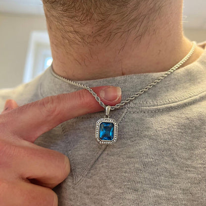 Carave Paris Blue Sapphire Halo Pendant Necklace