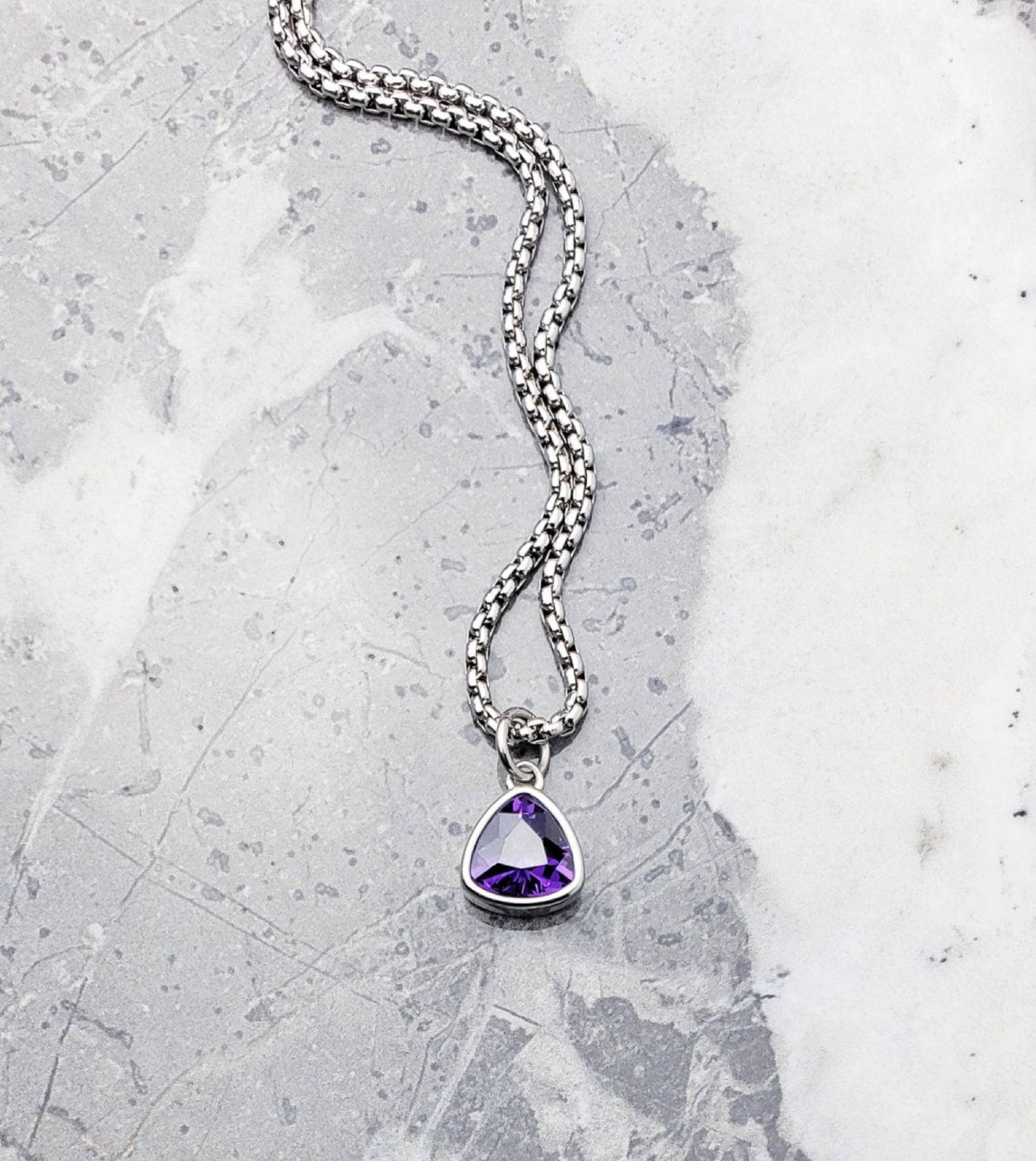 Men’s Silver Chain Necklace with Purple Stone Pendant