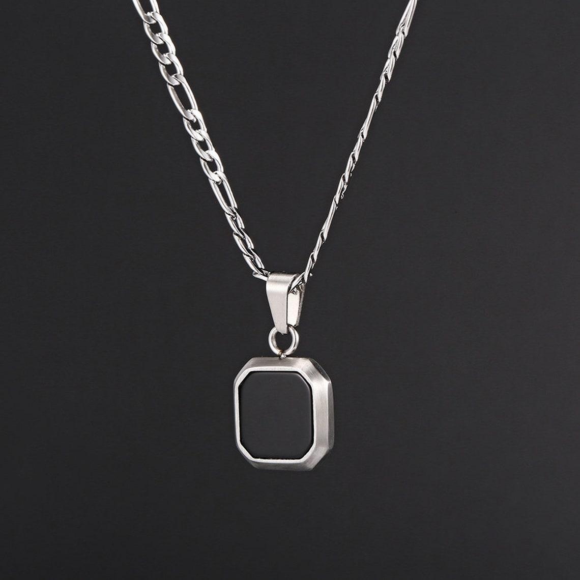 Men’s Minimal Octagon Silver Pendant Chain Necklace