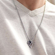 Men’s Geometric Double Triangle Silver Pendant Necklace