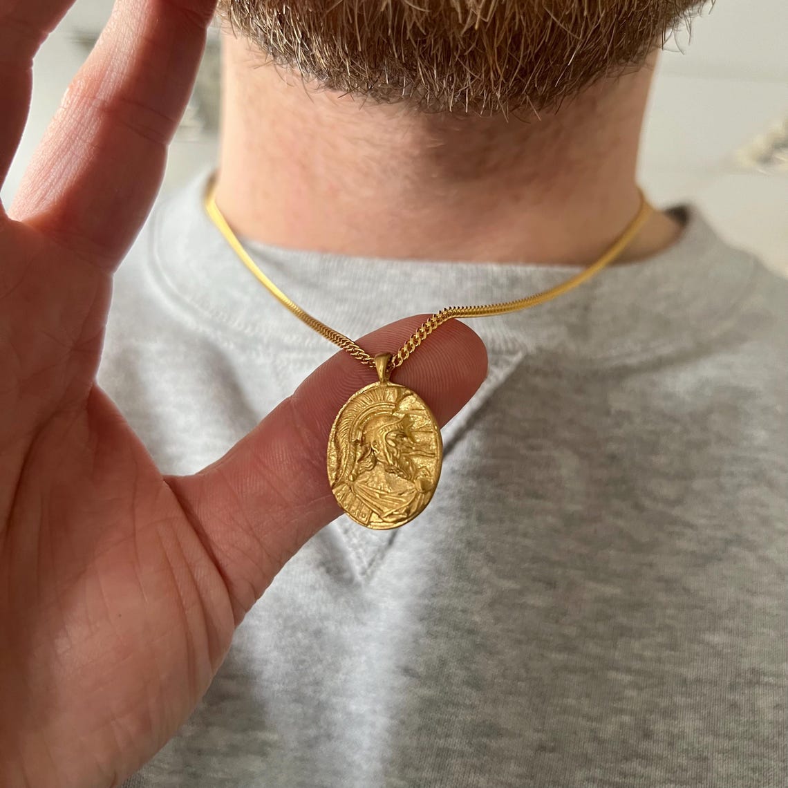 Men’s Silver Coin Pendant Chain Necklace