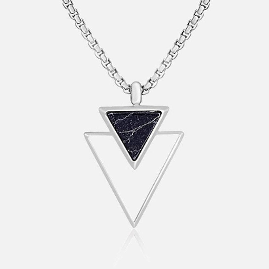 Men’s Geometric Double Triangle Silver Pendant Necklace